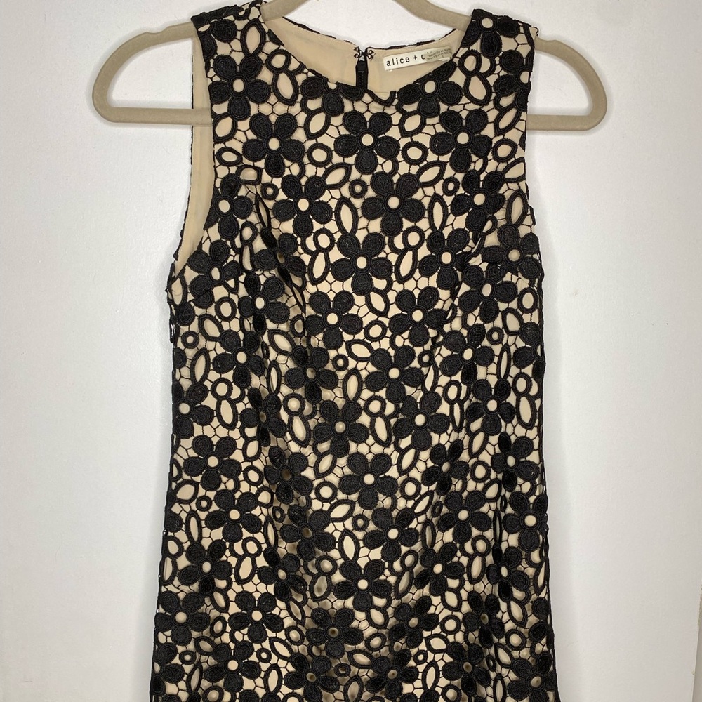 Alice + Olivia Black and Nude Eyelet mini dress - Size 0